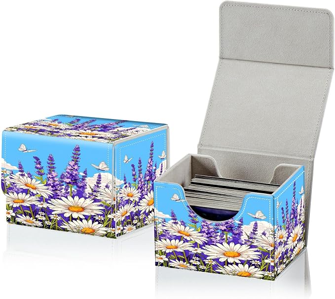 Card Deck Box for MTG, Cards Storage Box Fits 120+ Sleeved, Leather Small Size Strong Magnetic Closing Card Case for Board Games Magic TCG CCG Baseball Collection, Blue Sky Lavender
