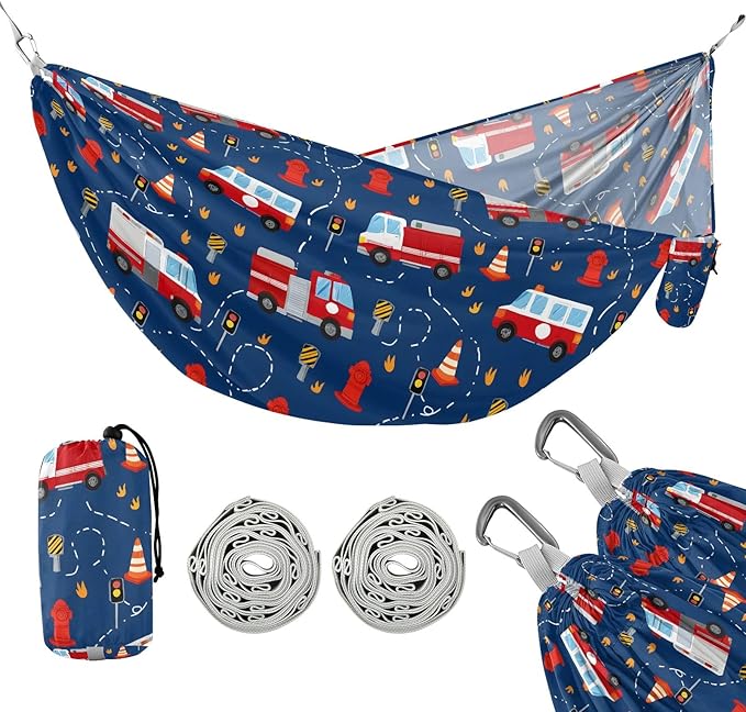 Camping Hammock Outdoor Hammocks for Outside Fire Truck Beach Trees Portable Lightweight with Pockets Tree Straps Indoor