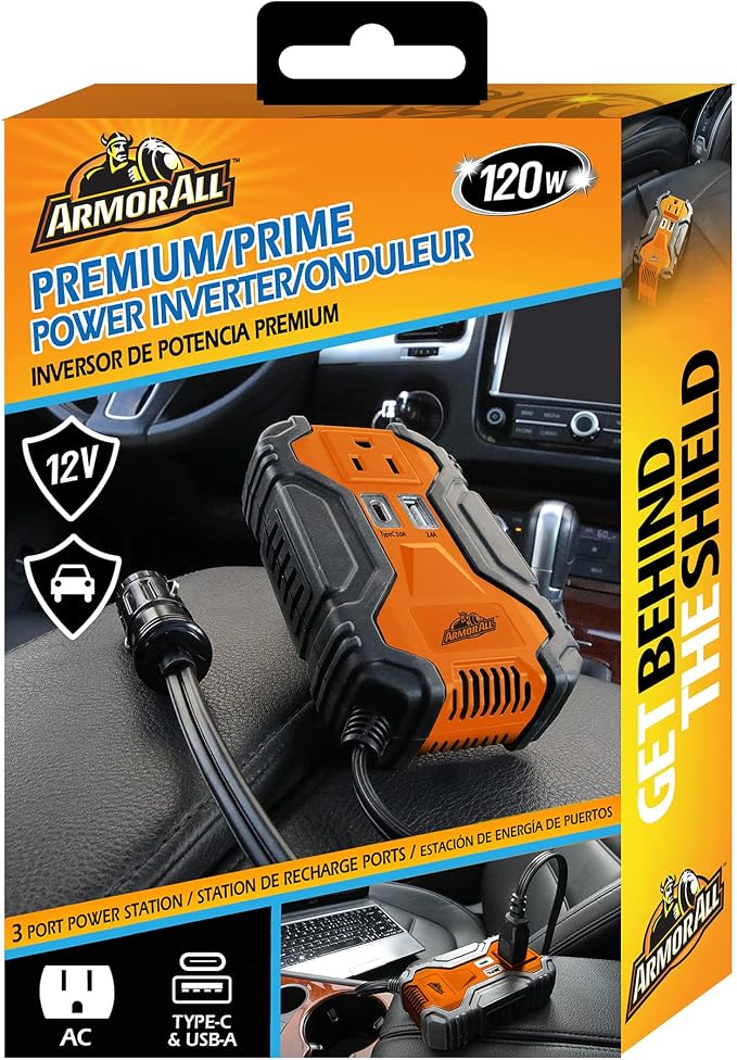 XTREME DIGITAL LIFESTYLE ACCESSORIES Armor All 120W Premium Power Inverter with 2 USB Ports, USB- A and USB -C