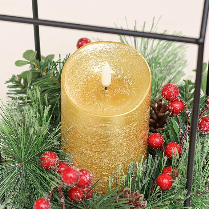 ANGELLOONG Gold Flameless Candles with Remote, Real Wax Battery Operated Electir LED Pillar Candles with Timer for Valentines Wedding Party Home Decor Halloween Christmas, Set of 3