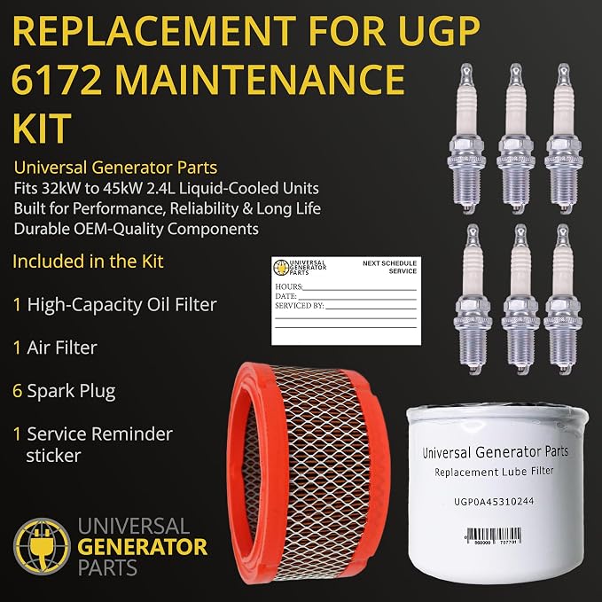 Replacement Parts Kit – 6172-32kw to 45kW 2.4L Liquid-Cooled Generators – Includes Oil Filter, Air Filter & Spark Plugs – Enhanced Performance - Reliable Operation of Engine