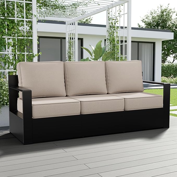 Outdoor Patio Furniture Aluminum Patio Sofa, All-Weather Metal Outdoor Couch with 6 Inch Thick Cushions for Garden, Outside and Porch (Beige, 1 PCS/Sofa)