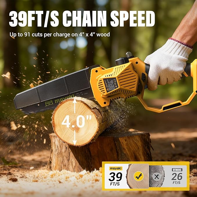 Cordless 8In Chainsaw w/ 4.0Ah Battery and Charger,Compatible with Dewalt 20V MAX Battery, 39Ft/s Electric Portable Chain Saw Auto Oiler, 900W Brushless Motor, for Tree Trimming, Cutting, Pruning