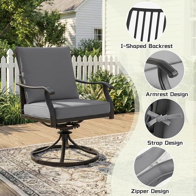 7 Piece Outdoor Patio Dining Set, 62’’ Rectangular Metal Dining Table with Umbrella Hole & 6pcs Patio Swivel Rocking Chairs, Outdoor Furniture Dining Set for Patio, Balcony, Lawn, Garden, Backyard