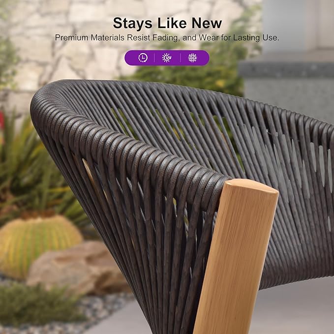 PURPLE LEAF 5 Pieces Oversized Round Dining Set Aluminum Frame and Wicker Rattan Patio Table and Chairs with Cushions for Garden Deck Outdoor Teak