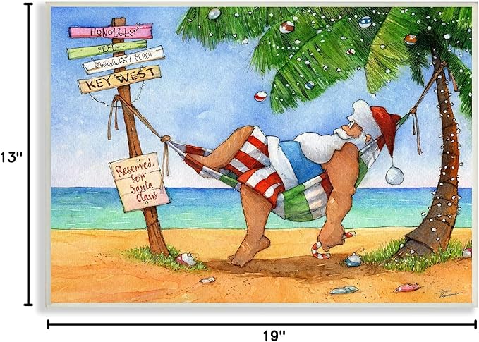 Stupell Industries Tropical Santa Claus Resting Hammock Festive Palm Tree, Design by Steve Vanderbosch