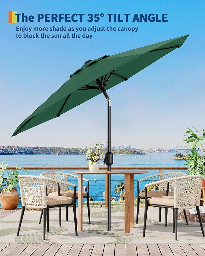 TROPOW 9FT Outdoor Patio Umbrella with 99.9% UV Protection Double-Layer Canopy, Strong Iron Frame, Crank Tilt & Detachable Pole for Easy Use, Perfect for Garden, Deck, Pool, Backyard & Patio Table,