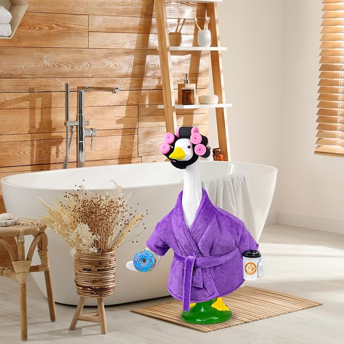Lady Porch Goose Outfit Bathrobe Goose Outfit for 17/23" Outdoor Statue | Funny Porch Goose Outfits, Bathrobe Lawn Goose Outfit, Spring Summer Goose Outfit for 17/23" Lawn Geese for Garden Decoration