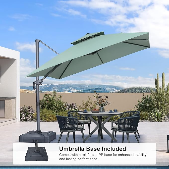 PURPLE LEAF 10 FT Cantilever Patio Umbrella Outdoor Umbrella with 220lbs Base Large Square Windproof Offset Umbrella for Pool Deck Garden, Mint Green