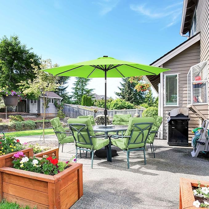 Sundale Outdoor Solar LED Patio Umbrella with Sand Bag Umbrella Base, Outdoor Umbrella with Tilt and Crank, Apple Green