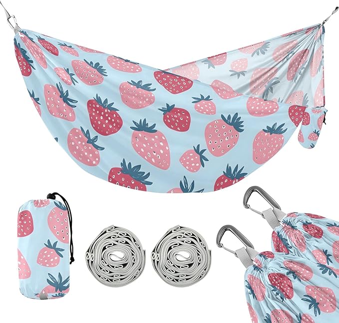 Camping Hammock Outdoor Hammocks for Outside Strawberry Designs Beach Trees Portable Lightweight with Pockets Tree Straps Indoor Small