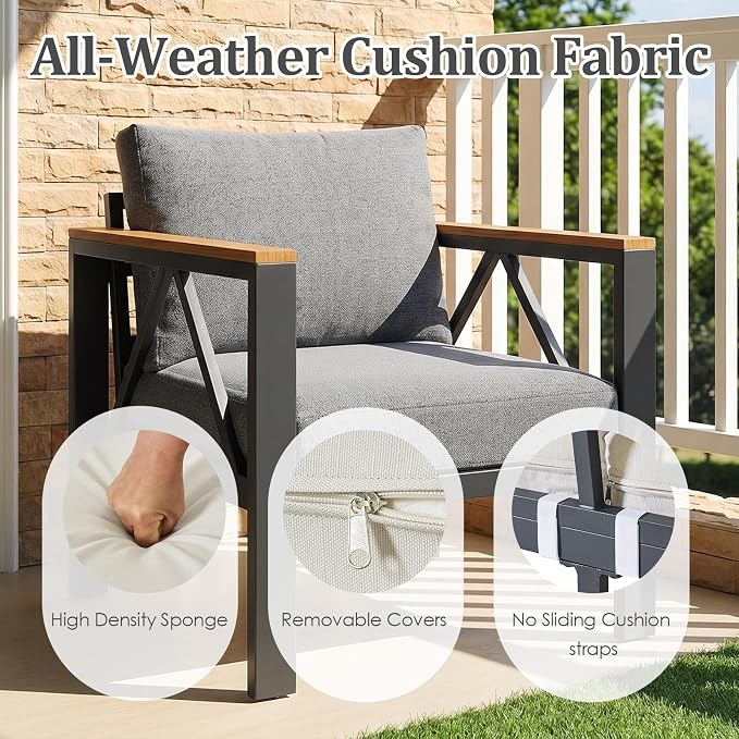 INGEROOM 3 Piece Aluminum Outdoor Patio Furniture Set with Waterproof Cover, 2 Chairs & Coffee Table, Metal Patio Conversation Set for Porch, Balcony, Deck, Dark Gray