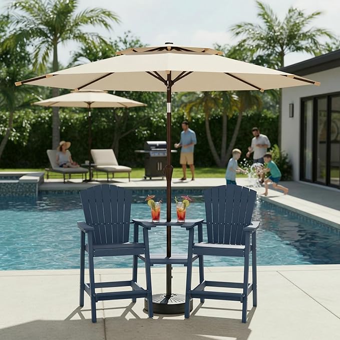 Outdoor Patio Umbrella, 2 Tiers Market Table Umbrella with 8 Sturdy Ribs, Push Button Tilt and Crank, UPF50+ UV Protection for Deck, Pool, Garden and Backyard