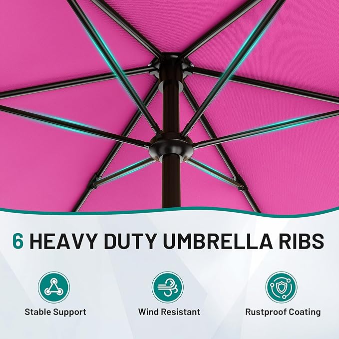 AreShark 11 FT Patio Umbrella for Outdoor, Outdoor Table Umbrella with Push Button Tilt and Crank, Outdoor Patio Umbrellas with 6 Sturdy Ribs, Patio Umbrellas for Market, Garden, Pool (Rose Pink)
