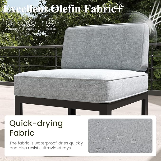 LayinSun Large Aluminum Patio Furniture Set, 9 Pieces Modern Outdoor Conversation Set Sectional Metal Sofa Set with Olefin Cushion