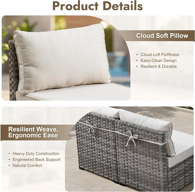 12 Pieces Patio Furniture Set, Wicker Outdoor Sectional Sofa with Coffee Table Comfy Cushions, Modern Modular Deep Seat Rattan Couch Conversation Set for Backyard Porch Yard,Beige