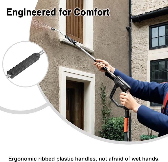 Raincovo Pressure Washer Extension Wand, Anti-Slip Grip Power Washer Lance for Car Washing, Curved Angled and Straight Wand Replacement, 2 Pack, 1/4'' Quick Connect