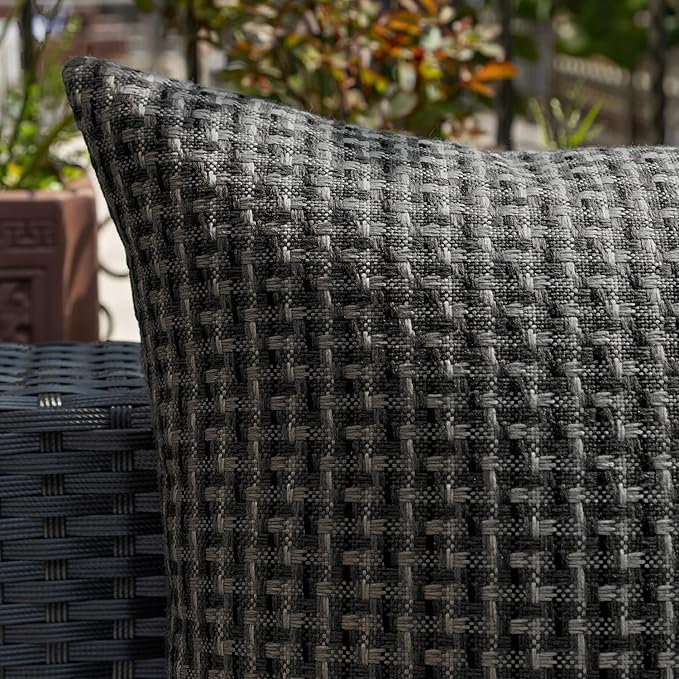 Kevin Textile Outdoor Waterproof Throw Pillow Covers Pack of 2 Farmhouse Decorative Cushion Covers for Garden Patio Tent Balcony Bench Couch Sofa 16x16 Inch, Black