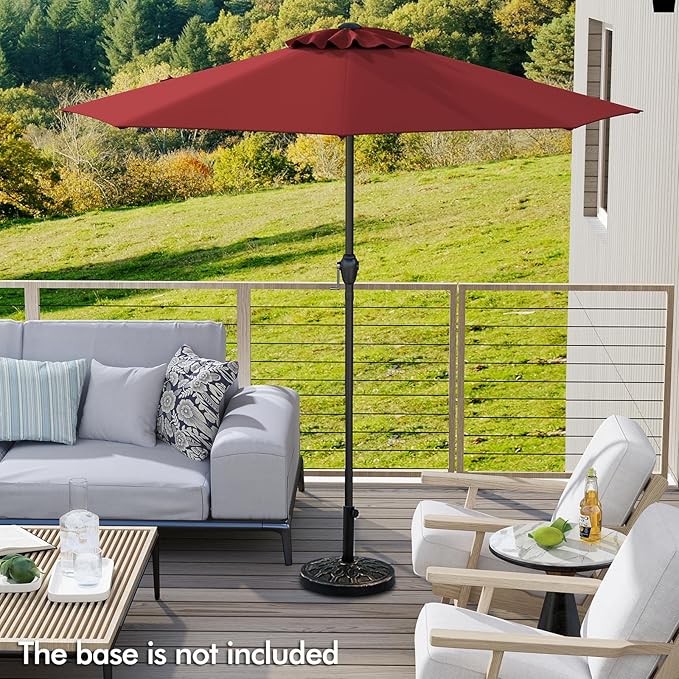 Tangkula 8.5 FT Patio Umbrella, Double-Tier Outdoor Umbrella with Crank Handle, 8 Sturdy Ribs, Sun-Protective Canopy for Market Table Pool Deck Garden Backyard (Wine)
