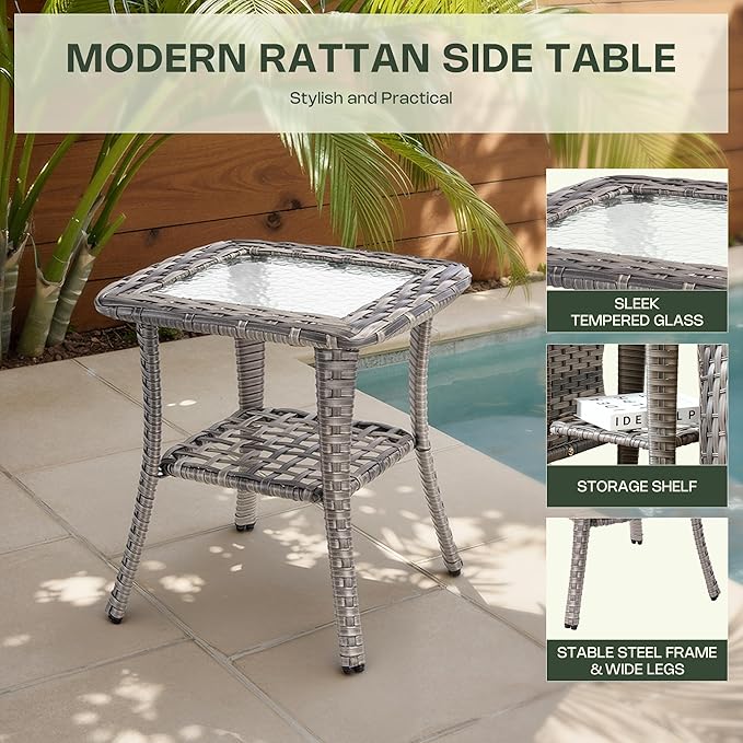 3-Piece Patio Furniture Set, Outdoor Wicker Furniture with Coffee Table, High Back Swivel Rocker Patio Chairs, Modern Rattan Outdoor Chairs Conversation Set for Porch, Balcony, Garden, Light Gray