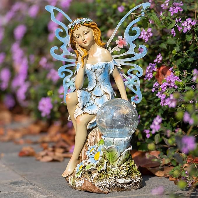 Suyorpe Garden Fairy Decor,Solar Outdoor Statues, Fairy Garden Accessories, Fairy Figurine for Outside Gifts,Resin Ornaments for Patio Yard Lawn,Size6.89 x 5.24x 12.68 inches