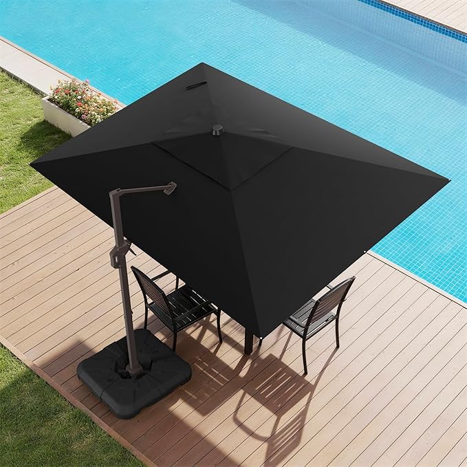 9x12 FT Cantilever Patio Umbrella with Base, Large Rectangular Offset Outdoor Umbrella with 360° Rotation, Heavy Duty Shade Umbrella for Garden Backyard Deck Poolside Courtyard, Black