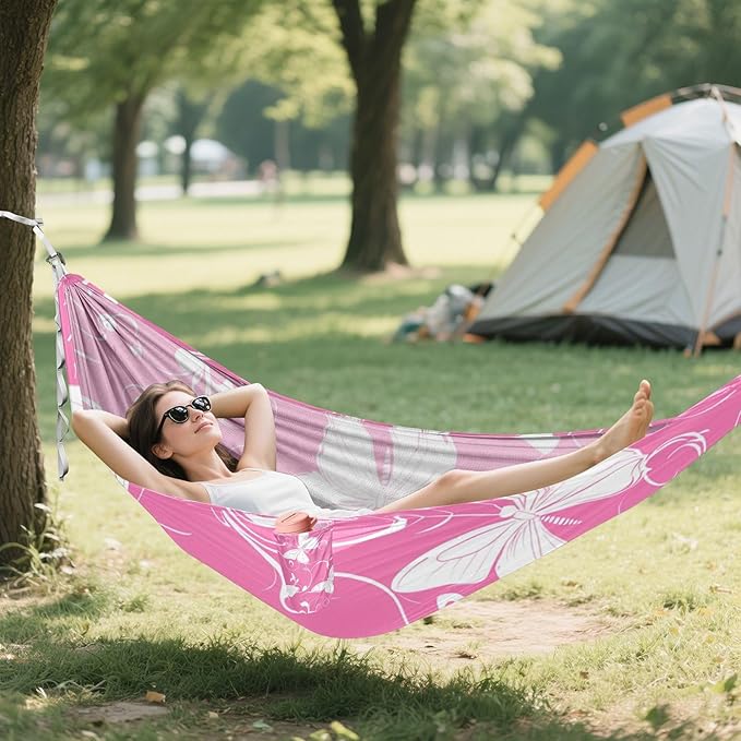 Peach Plants Butterfly White Silhouette 330lb Capacity Hammocks for Camping with Hanging Ropree Hammock for Outside Patio Backyard Poolside hamaca de Algodon para Jardin