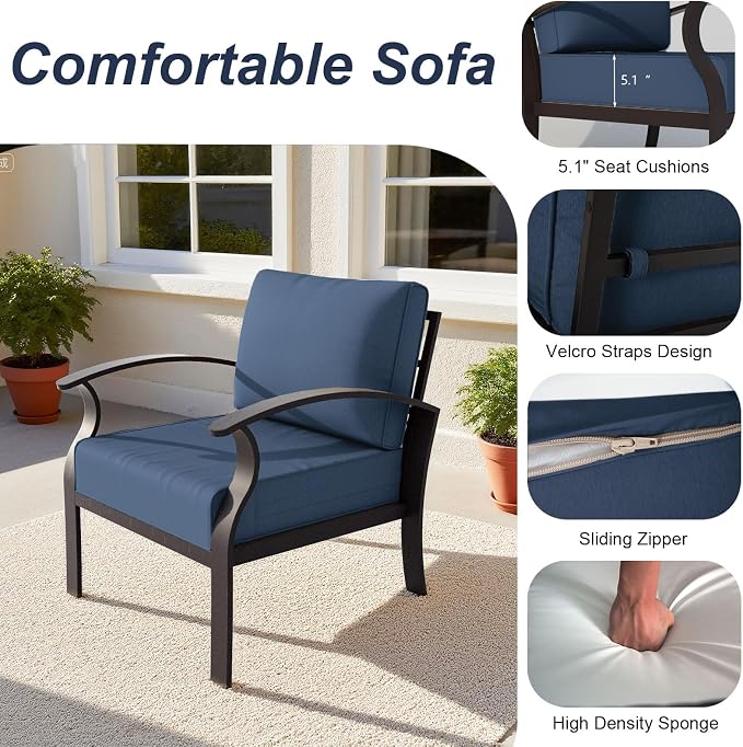 ALAULM Aluminum Patio Furniture Set with Coffee Table Rectangular, 5-seat Outdoor Sectional Furniture w/2 Swivel Chairs, Patio Conversation Set for Porch, Backyard, Poolside-Grey