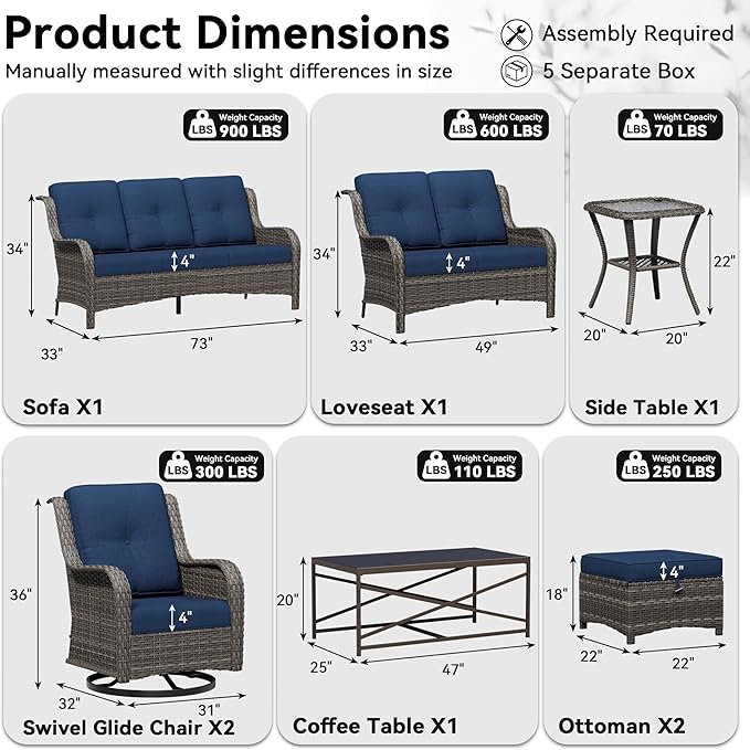 8 Piece Outdoor Wicker Patio Furniture Set, Outdoor Swivel Rocker Patio Chairs Set with Thickened Olefin Cushions, High Back and Deep Seating, Hand-Woven PE Rattan for Porch, Deck