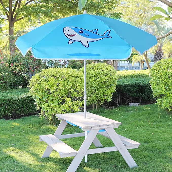 AMMSUN 47 Inch Seaside Beach Umbrella for Sand Box Water Table Kids Durable Umbrellas for children Picnic Beach Camping Garden Outdoor Play Shade (47inch Blue/Shark)