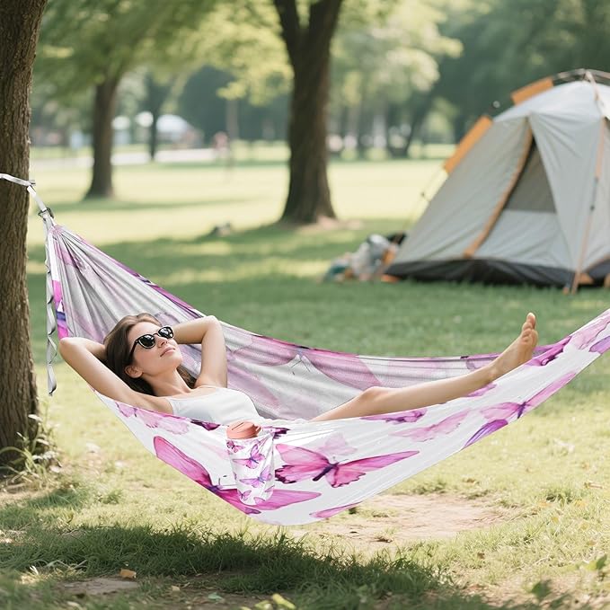 Qilmy Butterfly Camping Hammock Single – 330 lbs Capacity, Lightweight with Tree Straps & Carabiners, Portable for Hiking, Travel, Backpacking