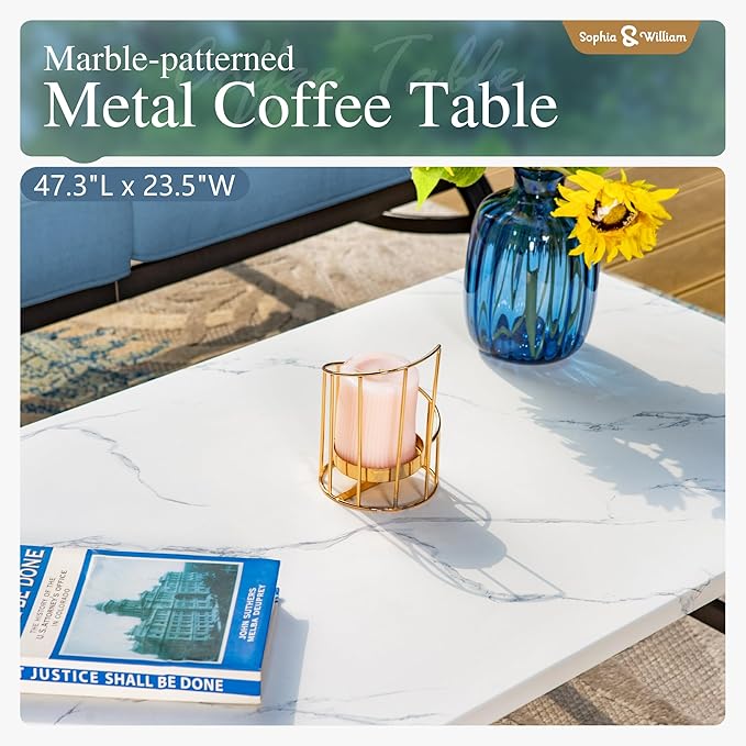 Sophia & William Patio Furniture Sets 7 Seats Outdoor Conversation Set 6 Pcs,2 x Cushioned Swivel Sofa Chairs,1 x 3-Seat Sofa,2 Ottomans, Marbling Metal Coffee Table Patio Backyard Poolside Navy