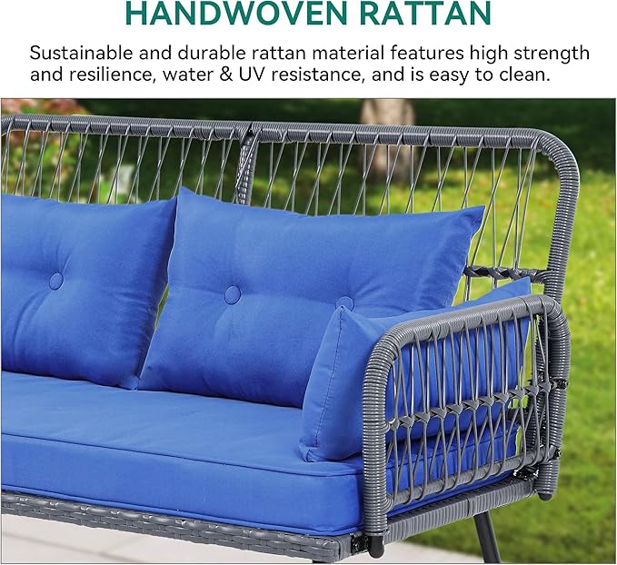 YITAHOME Patio Furniture L-Shaped Coversation Sectional Outdoor Sofa Set for Backyard, Porch with Thick Cushions Detachable Lounger, Side Table (Gray+Navy Blue)