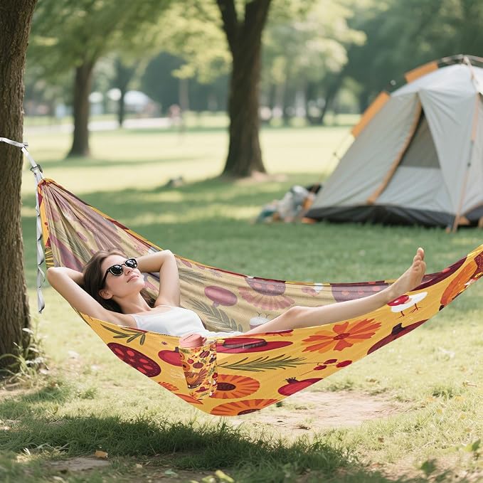 Thanksgiving Turkey Camping Hammock, Portable Lightweight Single Hammock with Tree Straps and Aluminum Carabiners, 114" x 54" Travel Hammock for Hiking Backpacking Beach