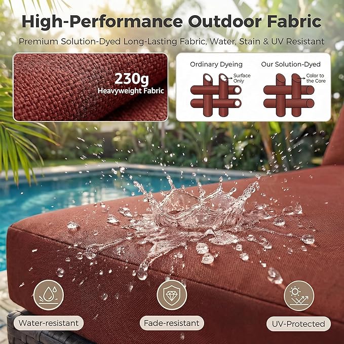 NICESOUL 13 Piece Wicker Patio Set with Chaise Lounge, XL Size 10-Seaters Outdoor Sectional Furniture with Long Firepit Suitable for Natural Gas/Propane, All Weather Heavy Duty Outside Sofas, Grey&Red