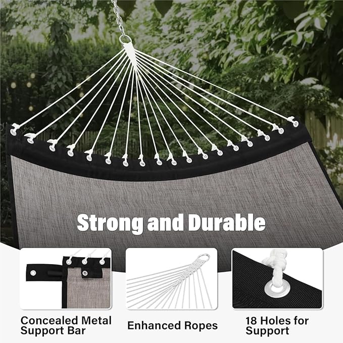 FT Quick Dry Olefin Hammock - Outdoor Double Hammock with Metal Curved Spreader Bars - 450 lbs Capacity