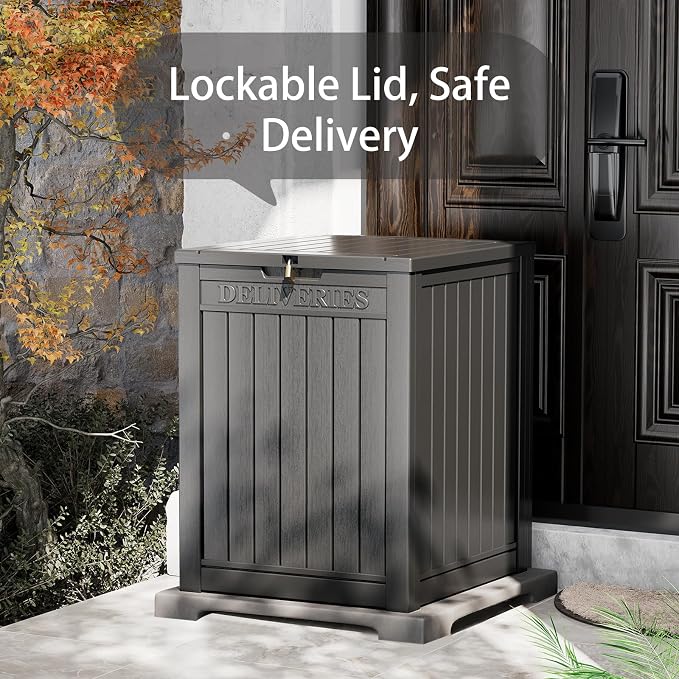 NUNU LAB Package Delivery Box for Outside, 51 Gallon Storage Deck Box with Lockable Secure, Waterproof Large Resin Drop Boxes for Porch