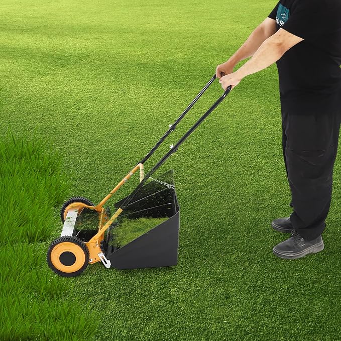 14-Inch 2-in-1 Push Lawn Mower, Adjustable Mowing Height Self-Propelled Mower Catch Box, Manual Reel Pusher, for Cottage, Residential, Backyard, Park Landscaping