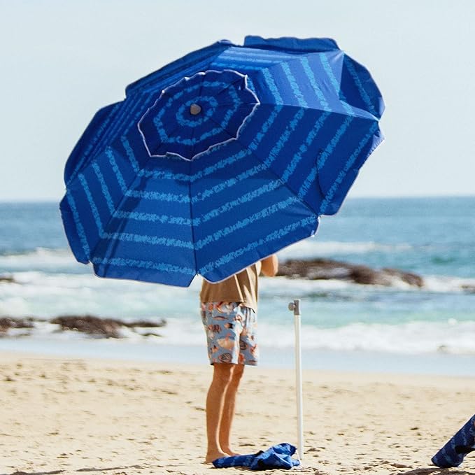 AMMSUN Beach Umbrellas for Sand Heavy Duty Wind Portable, 6.5 ft Beach Umbrella with Sand Anchor & UV Protection, Carry Bag for Outdoor Patio Garden Outdoor, Blue