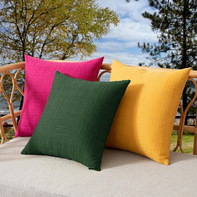 Kevin Textile Outdoor Waterproof 18”x18” Pillow Covers 2 Pack, Army Green | Water Resistant, Soft Faux Linen-cotton Yarn-dyed Woven Texture Throw Pillow Covers for Tent Patio Garden Couch Sofa