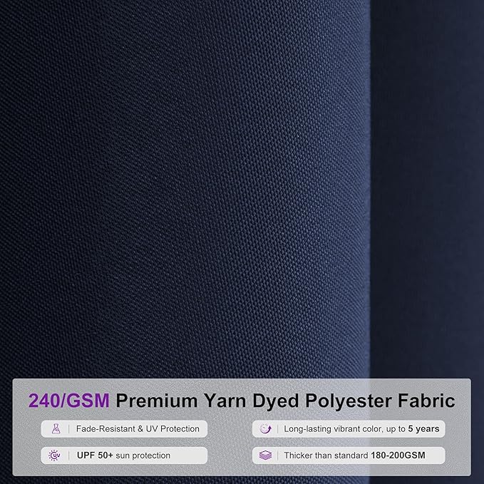 PURPLE LEAF 6 X 10 FT Commercial Rectangle Patio Market Umbrella Semi Auto Heavy Duty 1.9" Aluminum Pole 6 Sturdy Ribs for Outdoor Dining Business Restaurant Poolside Hotel Resort Wedding Venue Cafes Garden Navy Blue