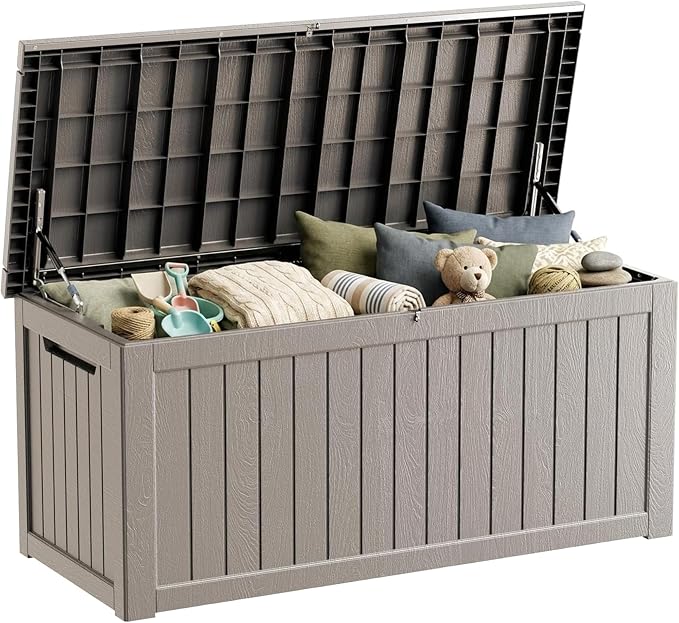 TARKARI 270 Gallon Outdoor Storage Box Waterproof, Resin Deck Boxes with Lockable Lid & UV-Resistant for Patio, Pool, Garden Furniture Cushions & Accessories, Coffee