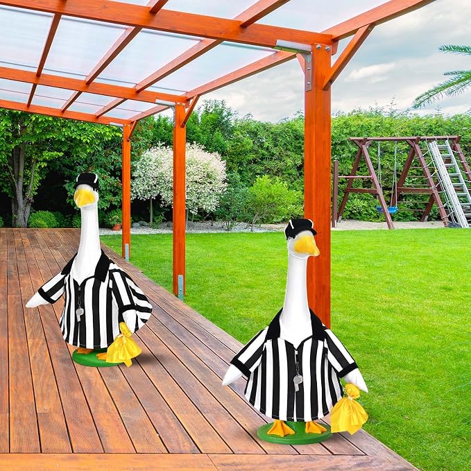 JcHrmers Referee Goose Outfit Referee Shirt Hat Whistle Penalty Flag 23 inch Cement Goose Clothes for Sports Seasons Outdoor Garden Yard Patio Lawn Decoration