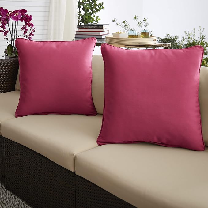 Sorra Home x Sunbrella - Square Pillows (Set of 2), Canvas Hot Pink