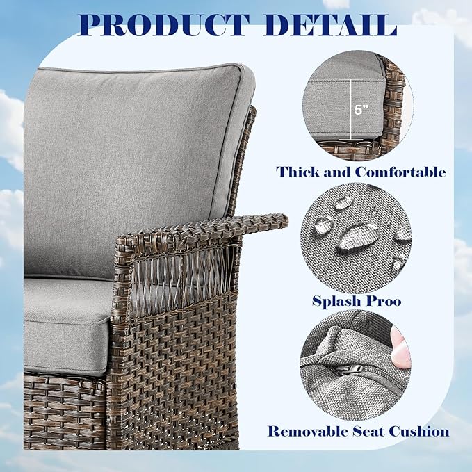 Outdoor Patio Chairs Wicker Chair - 3 Piece Rattan Patio Bistro Chairs Set with Sturdy Frame,All-Weather PE Wicker and Comfortable Cushions,1 Side Table for Outside Porch Deck Balcony(Brown/Grey)