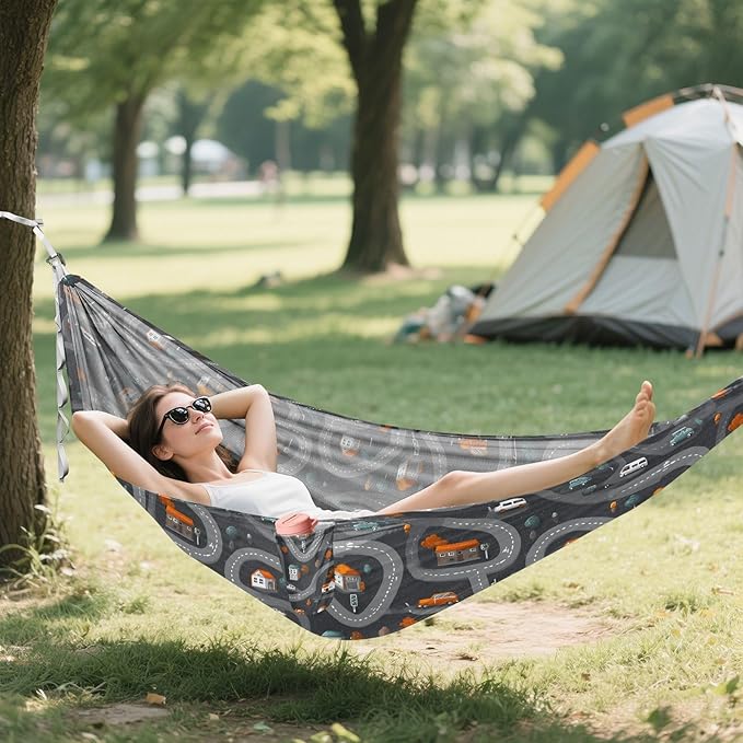 Camping Hammock Outdoor Hammocks for Outside Gray Truck Road Beach Trees Portable Lightweight with Pockets Tree Straps Indoor
