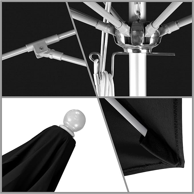 California Umbrella 11' Rd. Venture Series Contract Grade Patio Umbrella, Pulley Open, Silver Finish, Black Olefin