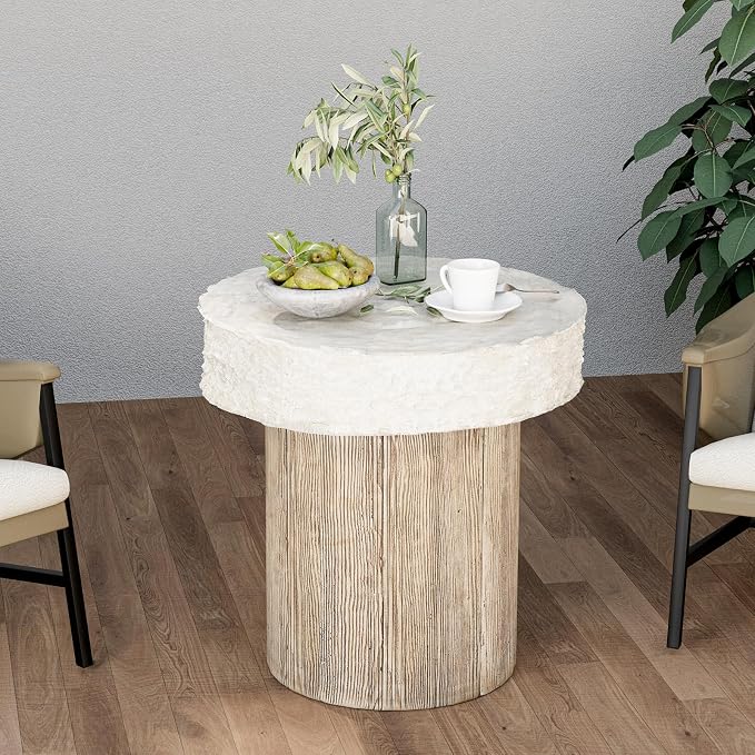 HOMPUS Outdoor Dining Table, Concrete Coffee Table Round, 20 inches with MgO Tabletop, Antique Beige for Patio, Garden, Backyard