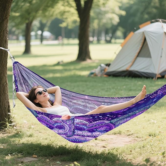 Portable Single Hammock Purple Mandala Floral Pattern Garden Yard Outdoor Hammocks