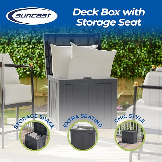 Suncast 4 Pack Small Deck Box Storage w/Bench Seat for Indoor & Outdoor Use, 22 Gal., Cyberspace
